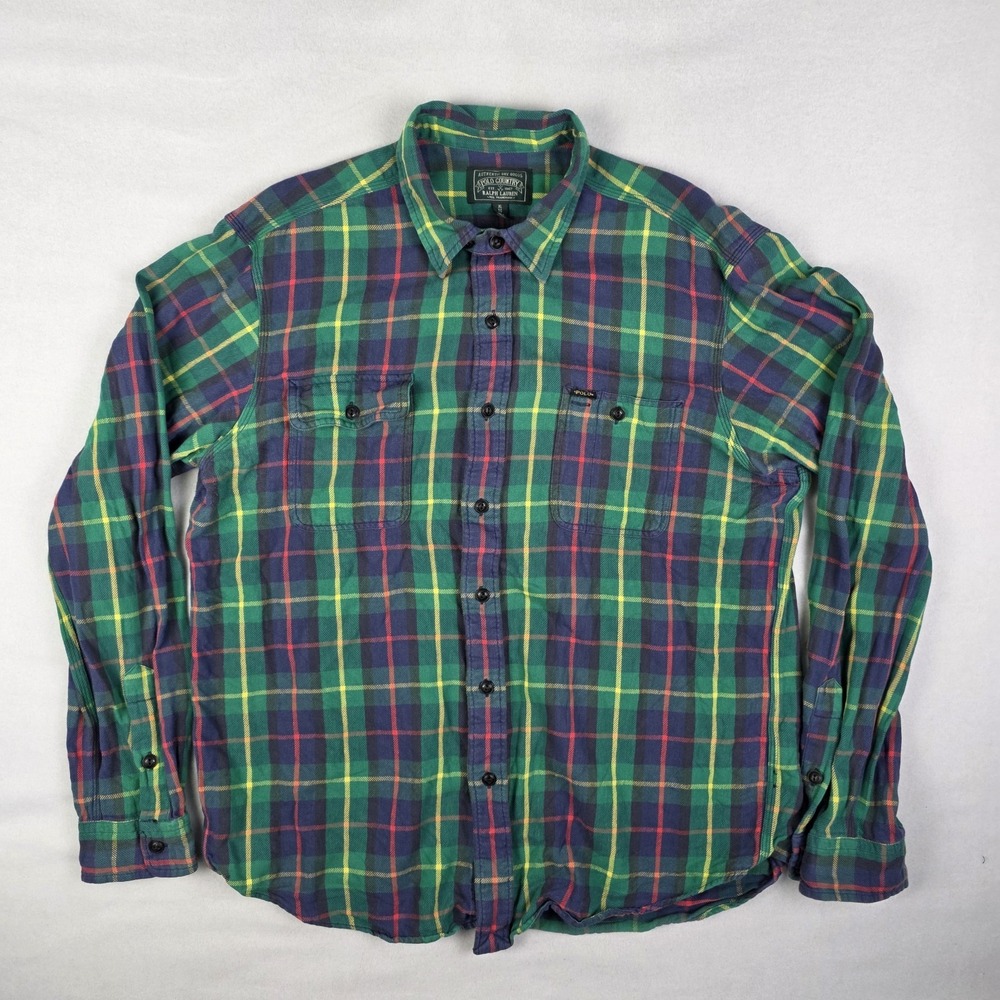 Vtg Polo Country Ralph Lauren Plaid Shirt Mens XL Green Loop Collar Dry Goods